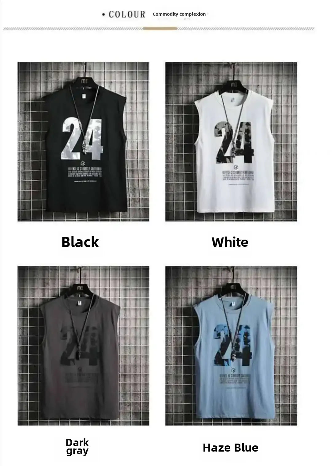 Men's Ins Sports Vest24 Number Basketball Jersey Sleeveless T-shirt Shoulder Clip Sweat Shirt Casual Style For Leisure