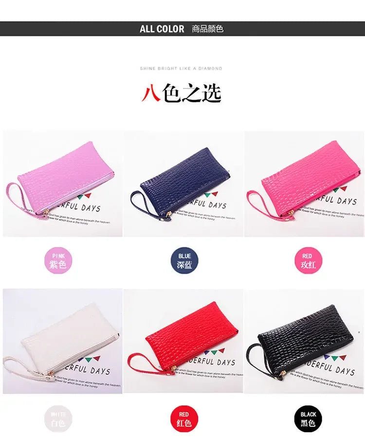 Leather Women's Long Wallet Crocodile Pattern Handbag Ultra Thin Soft Women ID Credit Card Holder Coin Purse for Female Ladies