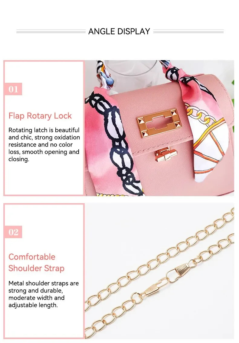 2023 New Fashion Niche Square Patterned Embossed Scarf Decoration V-pattern Tassel Lock Chain Single Shoulder Small Square Bag