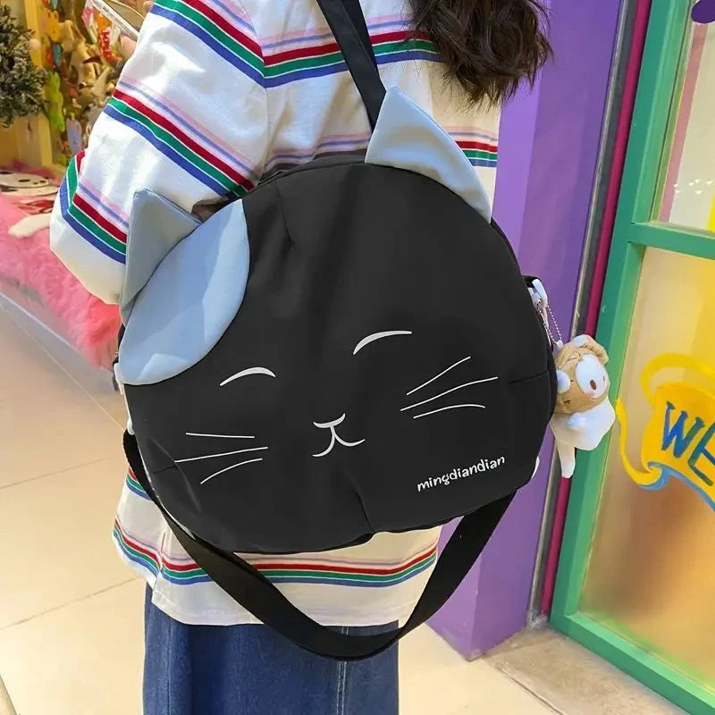 Canvas Nylon Prints Cat Messenger Bag Cute College Style Large Capacity Crossbody Bag Portable Shoulder Bag Handbag Streetwear