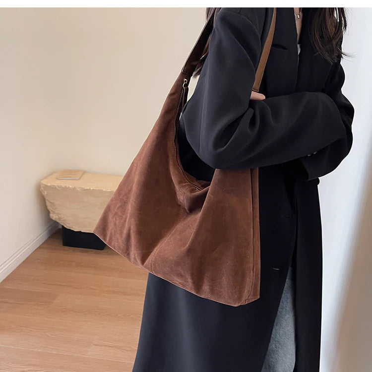 Retro Soft Suede Bag For Women 2023 New Autumn/winter Popular Large Capacity Shoulder Bag Bucket Bag