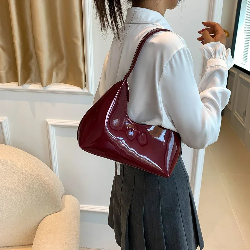 2024 Early Spring Leisure Sense Glossy Bag New Patent Leather Fashion Light Luxury Shoulder Handheld Armpit Women's Bag