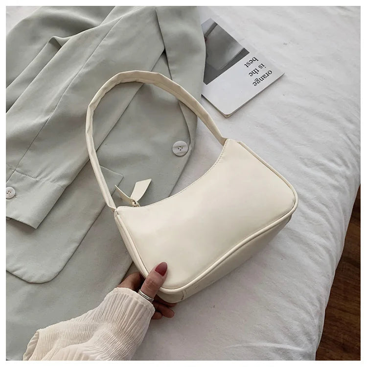 Retro Soft PU Leather Women Shoulder Underarm Bags Casual Solid Color Small Top-Handle Handbags Ladies Fashion Shoulder Bags