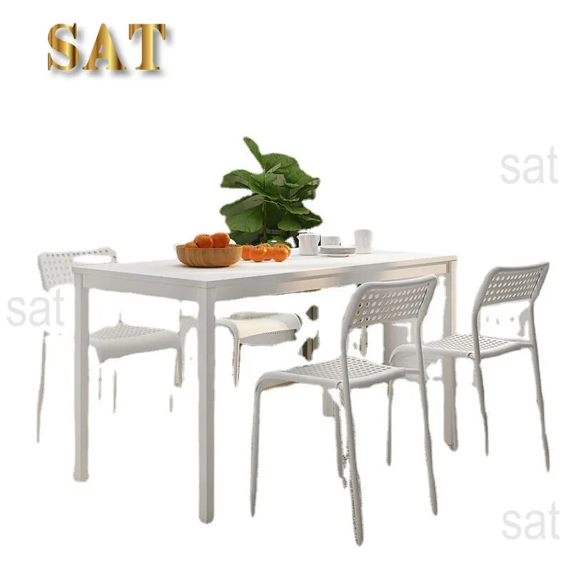 dining table 110*70 set with 4 chairs  in Melamine with metal legs in powder coated, simplicity dining room set