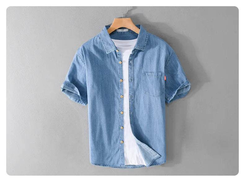 Denim Shirt for Men Summer New Short Sleeve Pure Cotton Shirt