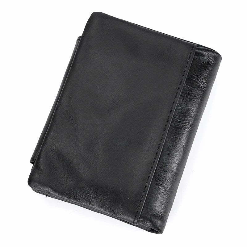 Leather Men‘s Short Wallet Hasp Genuine Leather Unisex Zipper Coin Clutch Purse Cowhide Card Holder Trifold Man wallets