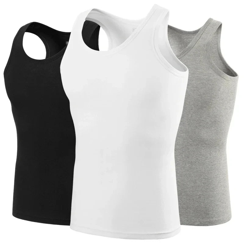 Gilet moulant en coton fin pour hommes, 3 pièces, gilet de sport décontracté pour jeunes garçons, gilet sans manches Joker pour hommes d'âge moyen et âgés.