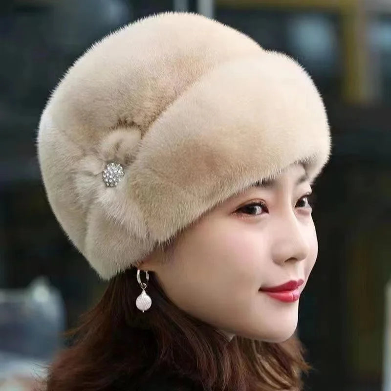 New Mom Style Hat Women's Winter Artificial Mink Hair Top Hat Fashion Leather Warm Hat Middle-Aged and Elderly Fur Bag Cap Trend