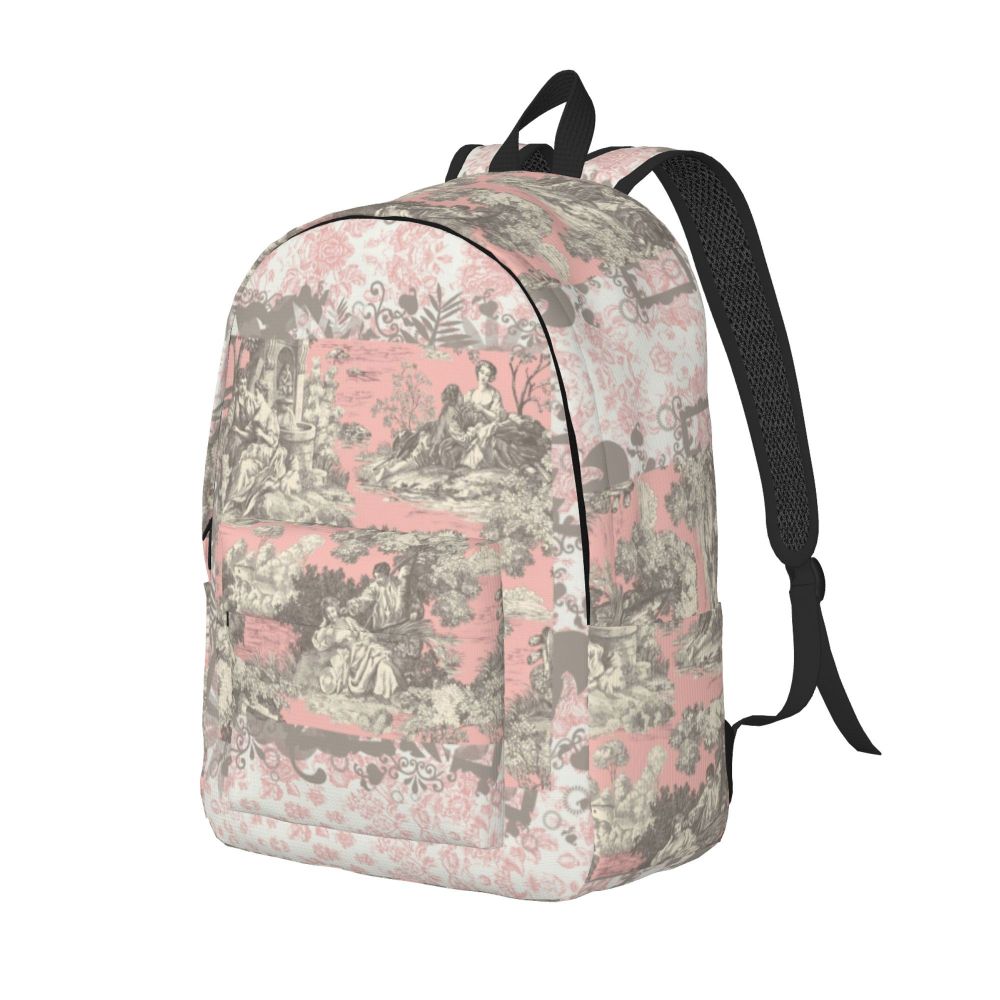 Personalized Navy Blue Toile De Jouy Canvas Backpacks Men Women Basic Bookbag for School College French Countryside Floral Bags