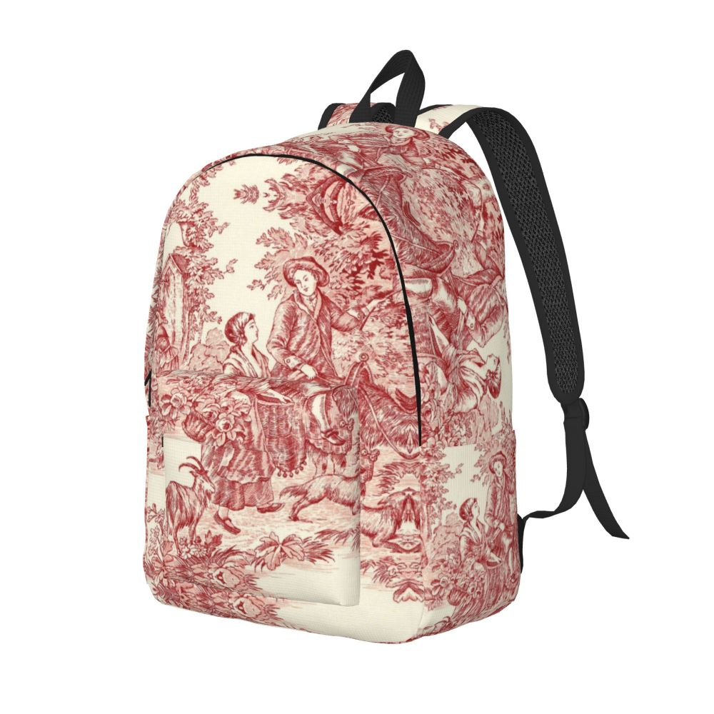 Personalized Navy Blue Toile De Jouy Canvas Backpacks Men Women Basic Bookbag for School College French Countryside Floral Bags