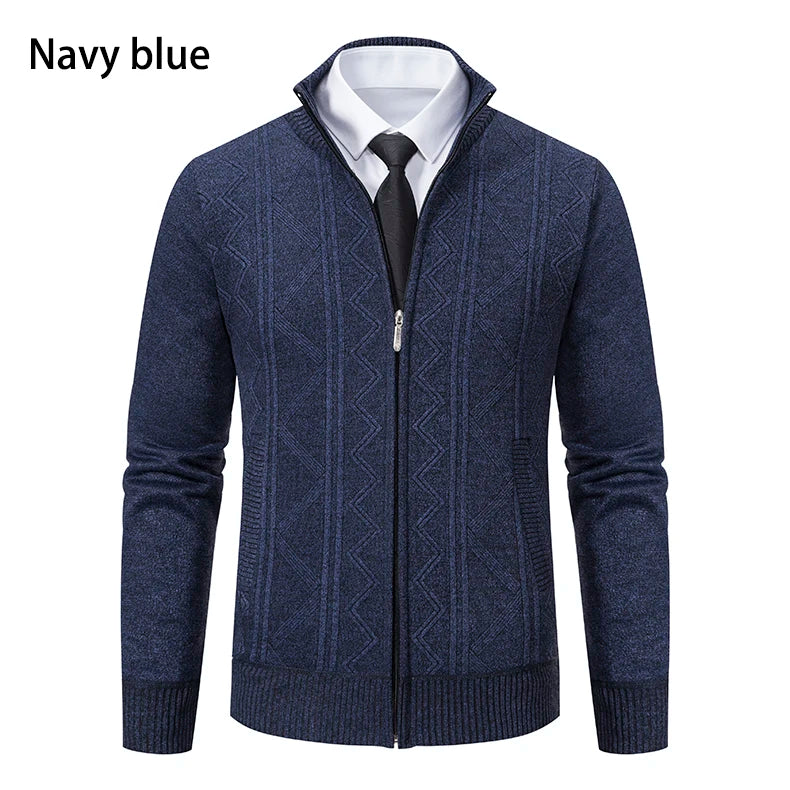 Veste épaisse pour hommes automne et hiver ligne tendance chaude col montant cardigan tricoté pull manteau