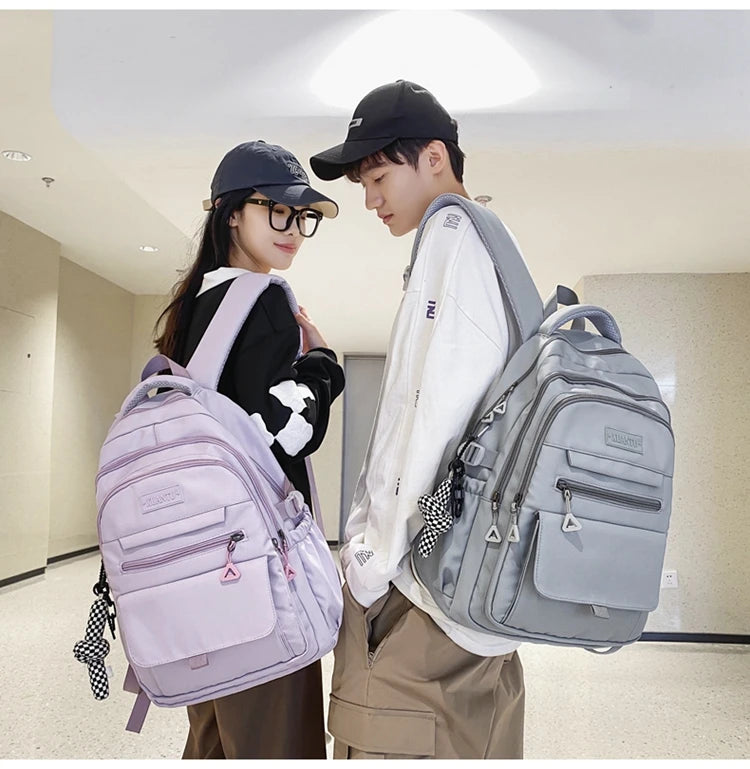 New Simple Student Bag Solid Color Schoolbag Youth Large Capacity Travel Backpack High Quality Canvas Schoolbag Fashion Backpack