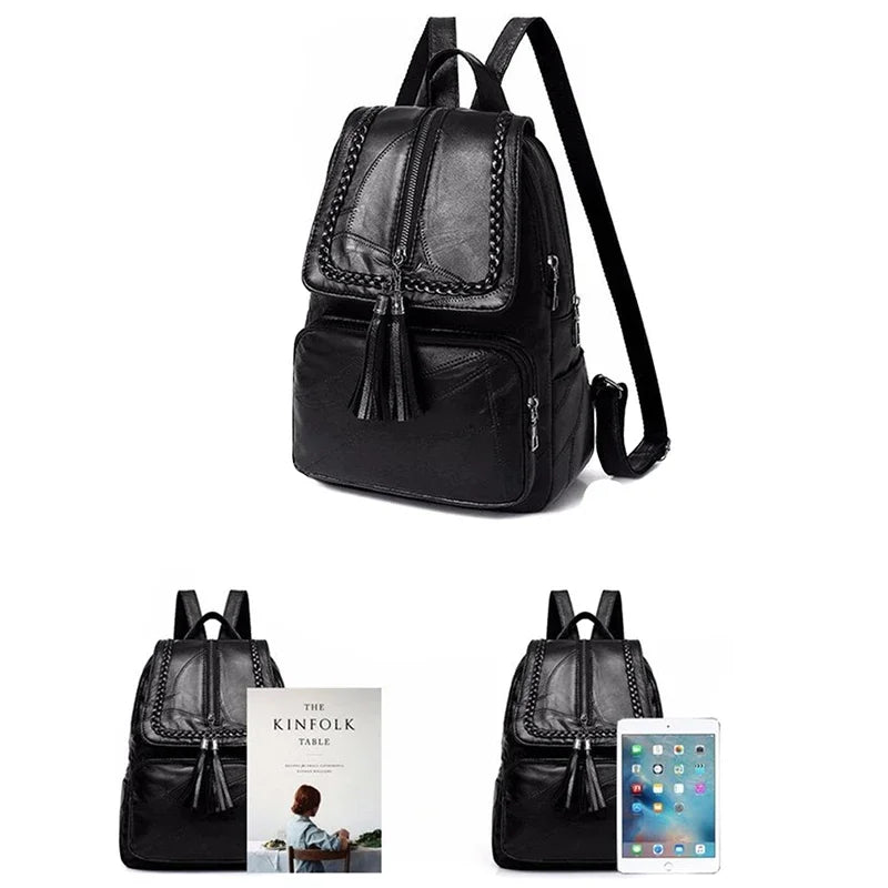 Women Genuine Leather Backpack School Bag Classic Black Waterproof Travel Shoulder Bag Multi-function Backpack Women