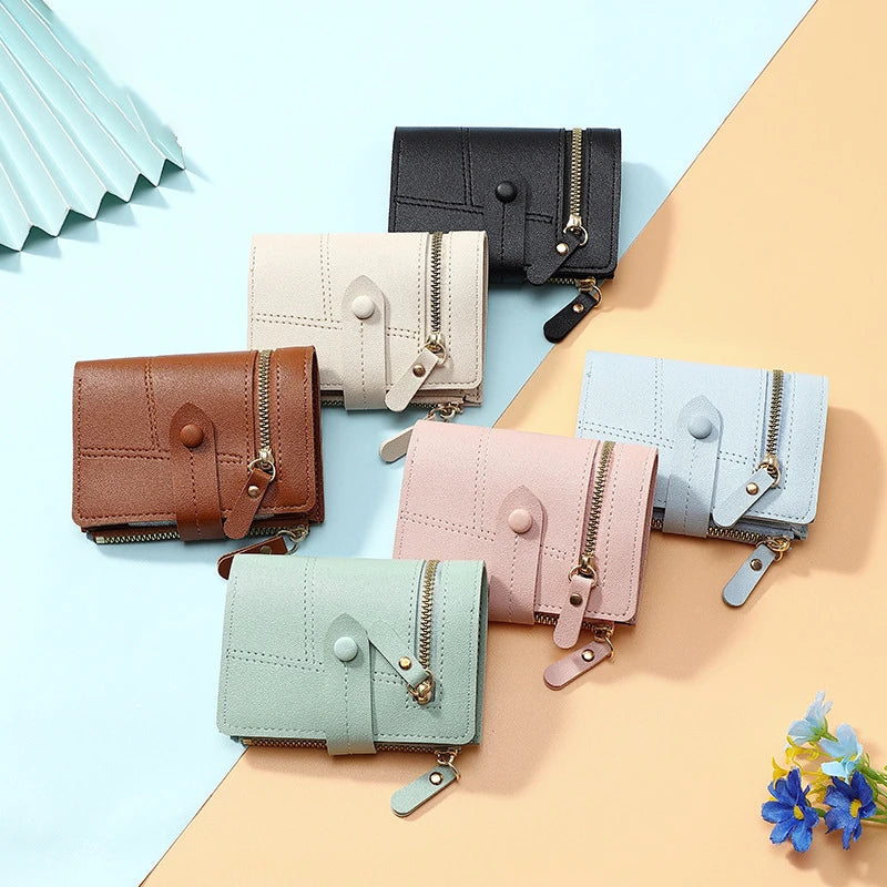 Ultra-thin PU Leather Wallet For Women Fashion Short Card Holder Luxury Designer Solid Color Clutch Bag Wallet