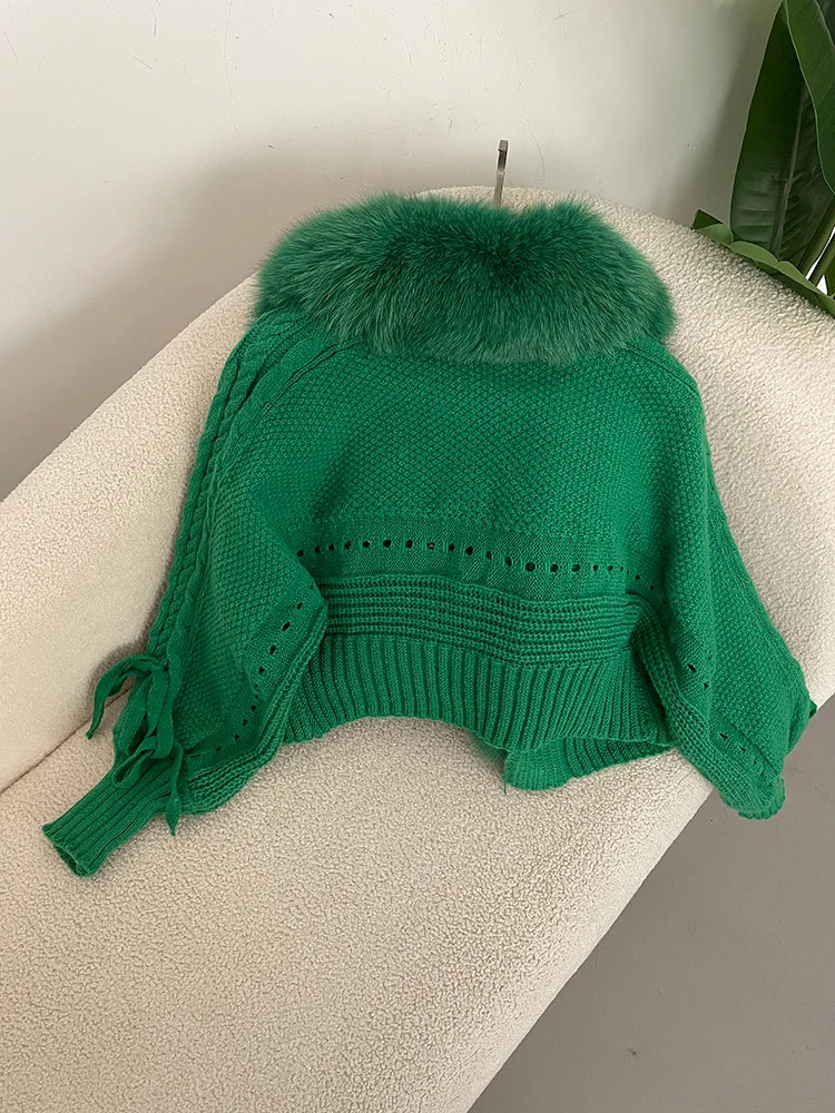 New Knitting Cardigan 2024 Winter Women Knitted Jacket with Natural Fur Placket Coat Casual Real Fox Fur New Fashion Short Warm