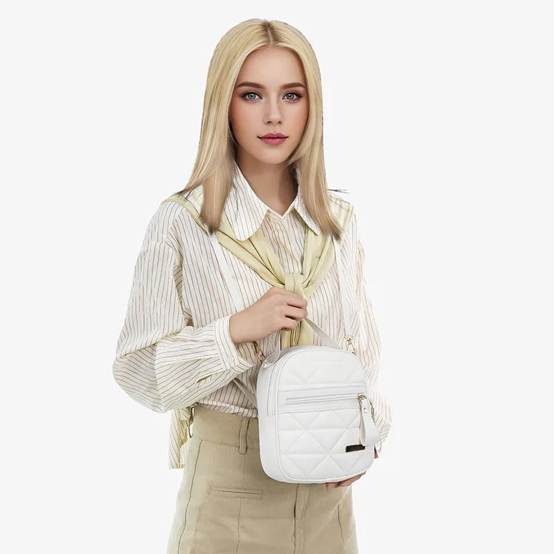 Rhombus Embroidered Handbags Women's Backpacks  Versatile Small School Bags Travel Knapsack Hand-held Shoulder Small Square Bags