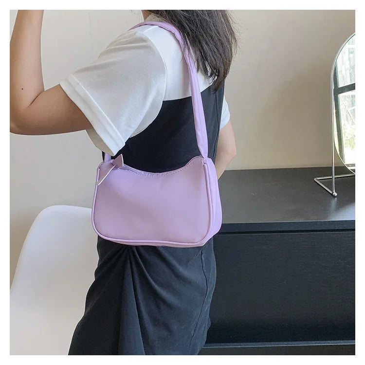 Retro Soft PU Leather Women Shoulder Underarm Bags Casual Solid Color Small Top-Handle Handbags Ladies Fashion Shoulder Bags