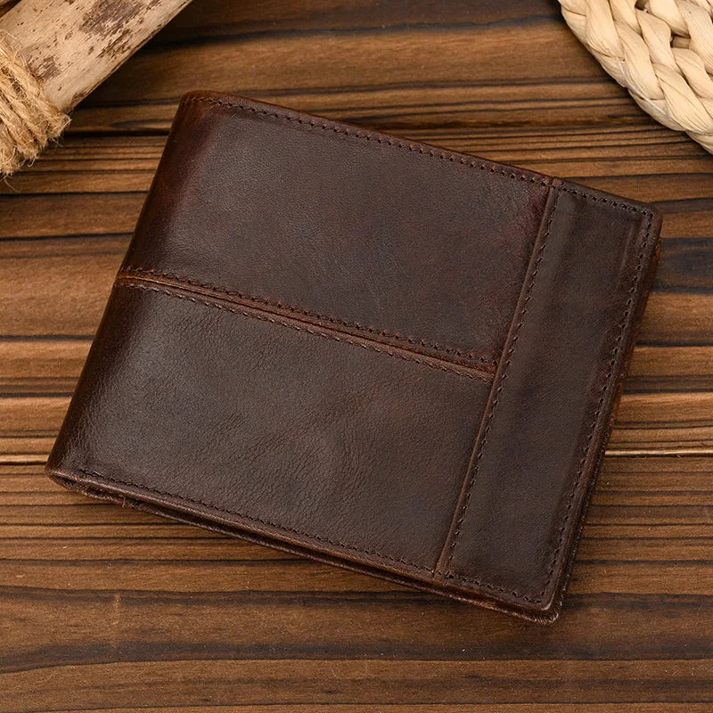 RFID Blocking Men's Business Wallet Thin Purse Male Card Holder With Zipper Coins Pocket Black Brown Male Wallets Short Coin Bag