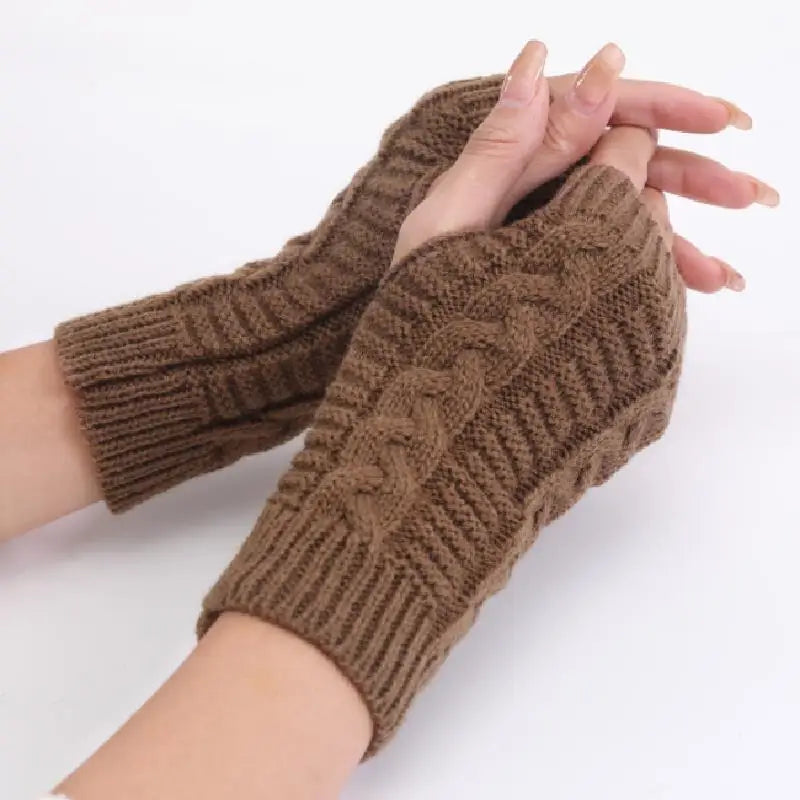 Women Stylish Hand Warmer Winter Gloves Arm Crochet Knitting Faux Wool Mitten Warm Fingerless Glove Twist Pattern Women Gloves