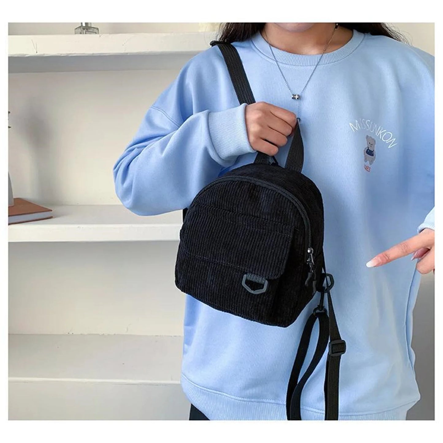 Women's Mini Backpack Fashion Solid Color Corduroy Small Simple Casual Traveling Large Capacity Female's Schoolbag