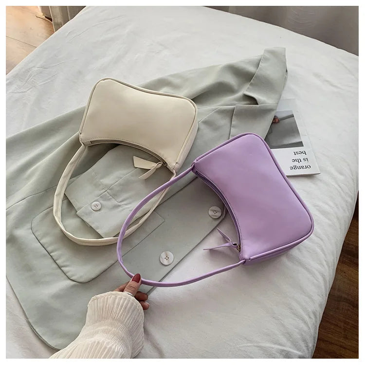 Retro Soft PU Leather Women Shoulder Underarm Bags Casual Solid Color Small Top-Handle Handbags Ladies Fashion Shoulder Bags