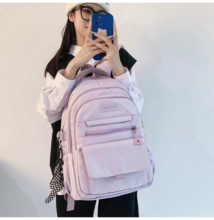 New Simple Student Bag Solid Color Schoolbag Youth Large Capacity Travel Backpack High Quality Canvas Schoolbag Fashion Backpack