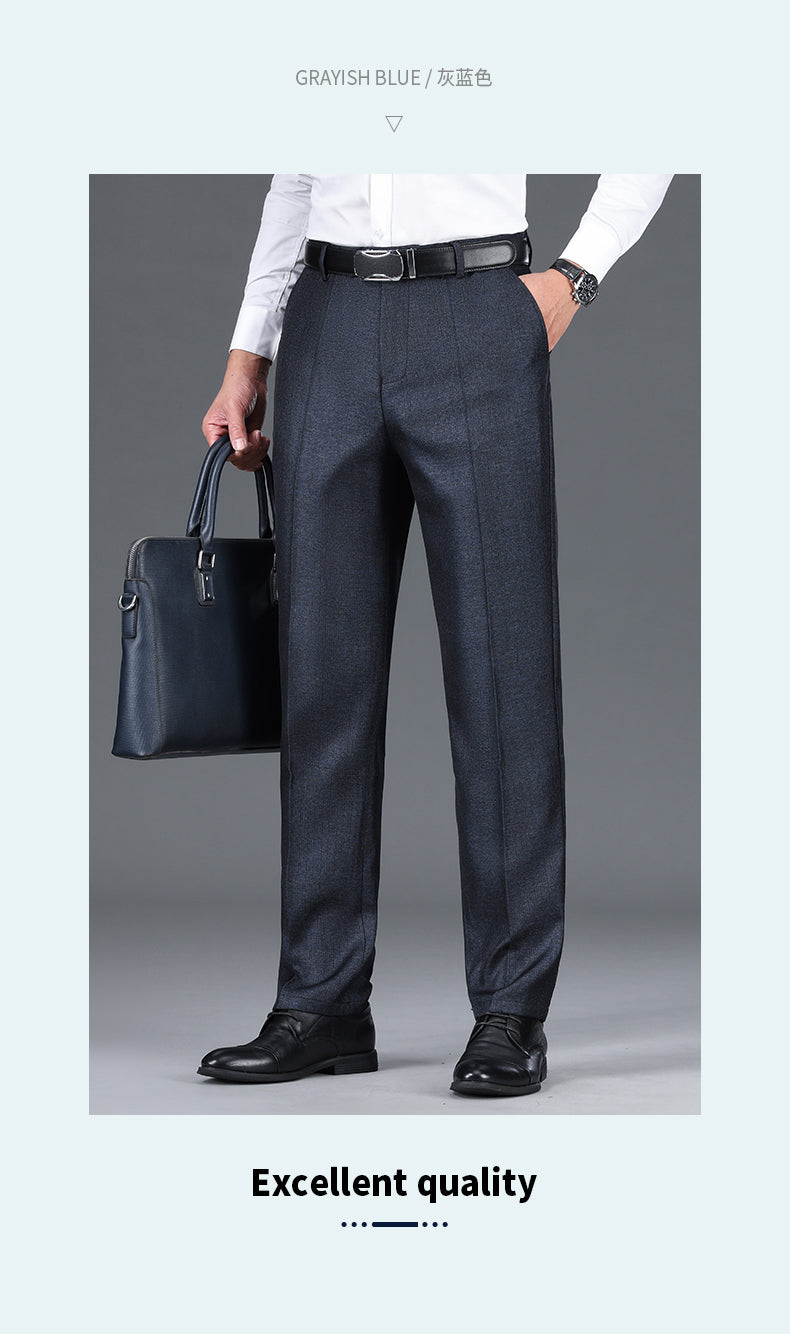 Pantalon de costume décontracté pour homme, couleur unie, taille haute, droit, pour le bureau, style classique, long