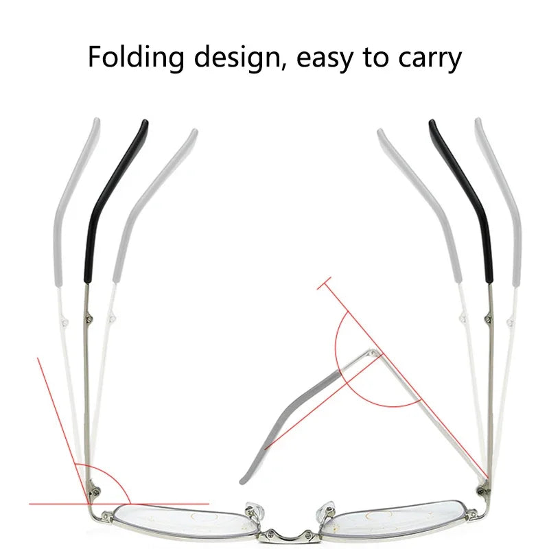 Folding Reading Glasses Portable Progressive Biofocal Eyewear Mens Parent Anti-Blue Ray Presbyopic Eyeglasses with Leather Case