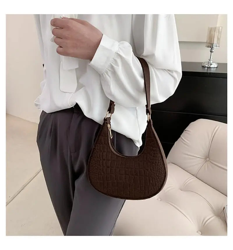 Temperament Handbag Casual Trendy Stone Pattern Shoulder Bag New Single Shoulder Design 2023 Winter Fashion Women'S Underarm Bag