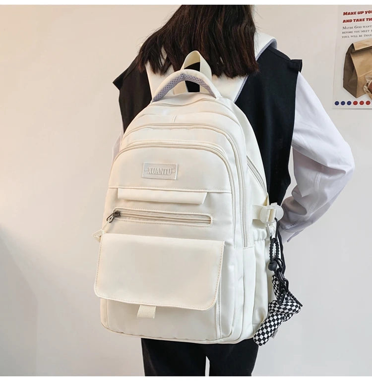 New Simple Student Bag Solid Color Schoolbag Youth Large Capacity Travel Backpack High Quality Canvas Schoolbag Fashion Backpack