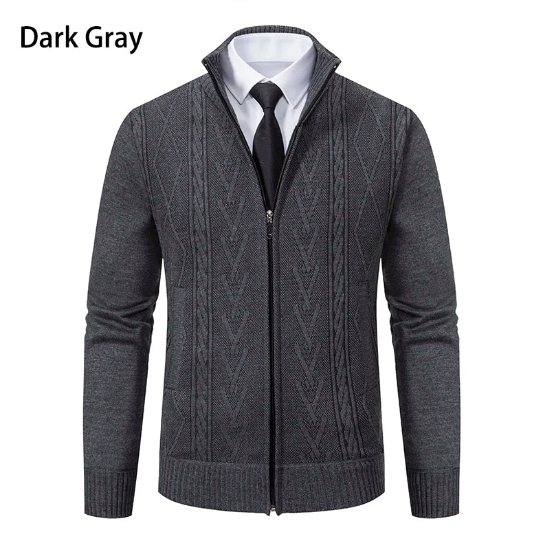 Veste épaisse pour hommes automne et hiver ligne tendance chaude col montant cardigan tricoté pull manteau