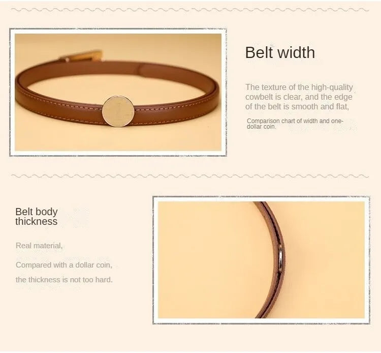 Women Korean Fashionable PU Leather Thin Waist Strap Metal Accessories Basic Belt Women Casual Porous Adjustable Fashion Belts