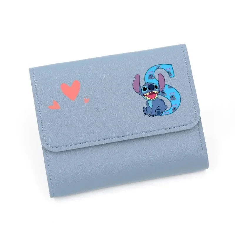 Lilo &Stitch A-z Letters New Cute Wallets for Women Mini Hasp Credit Card Holder for PU Leather Coin Purse Female Short Purses