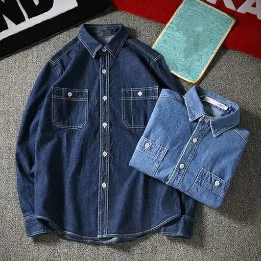 Veste chemise tendance pour homme, toucher peau, couleur unie, joli col rabattu, boutons, chemise en jean pour homme, streetwear