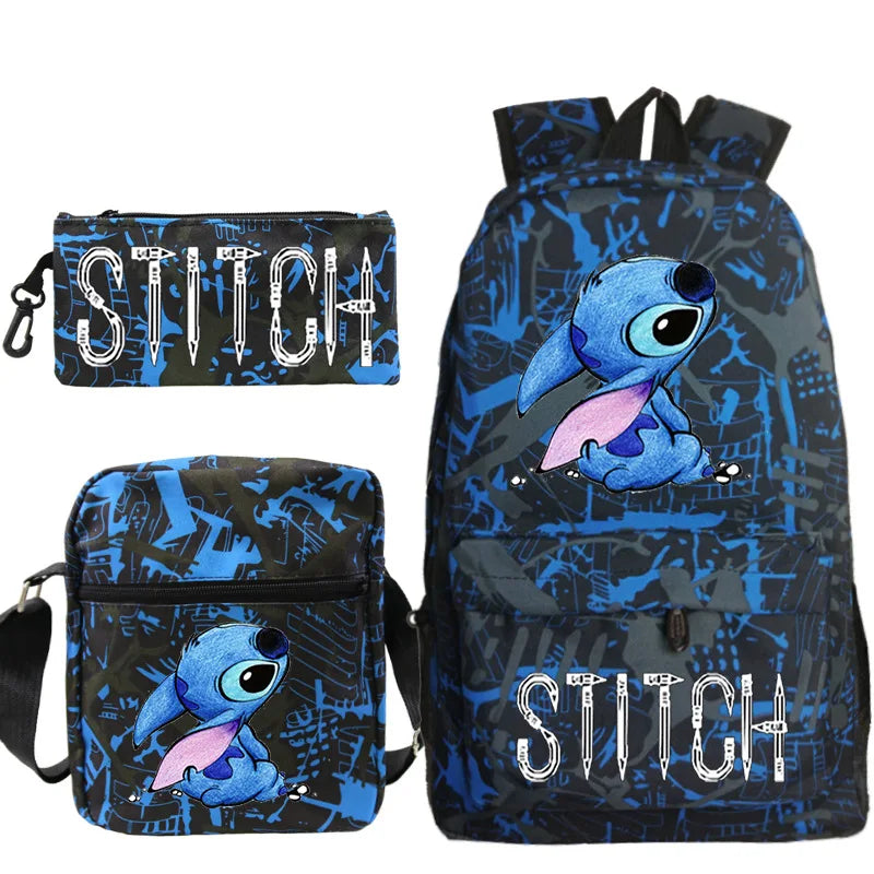 Disney Stitch 3pcs/Set Kids Backpack Cartoon Stitch Print Kindergarten Pencil Case Boy Girl Shoulder Bag Children Schoolbag Gift