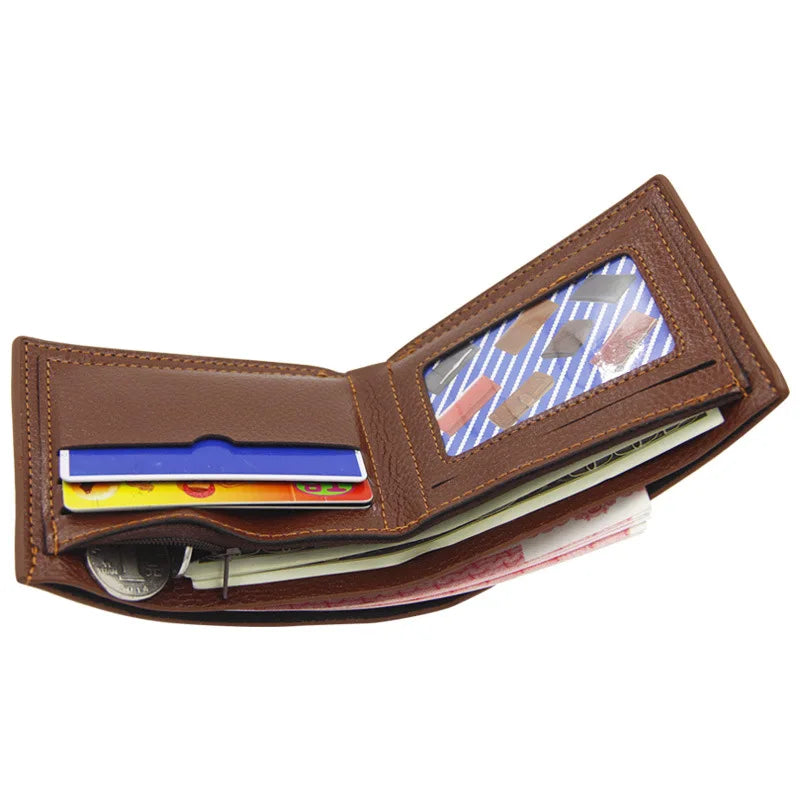 Short Men Wallets High Quality Slim Card Holder Coin Pocket Name Customized Male Wallet Brand Photo Holder New Small Men Purses