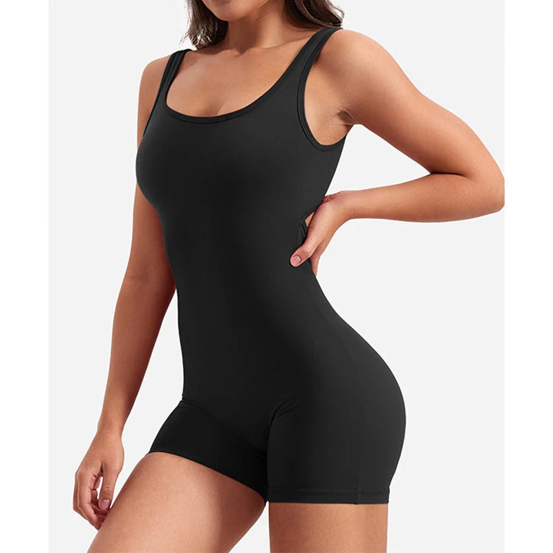 BIIKPIIK Sporty Sexy Hollow Out Shirring Playsuits Casual Fitness Skinny Women Rompers Basic Black Overalls Jogging Body-shaping