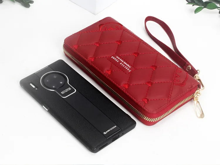 Women Long Wallet Pu Leather Card Holder Large Capacity Hasp Zipper Coin Purse Multi Card Organizer Cell Phone Wristlet Handbag