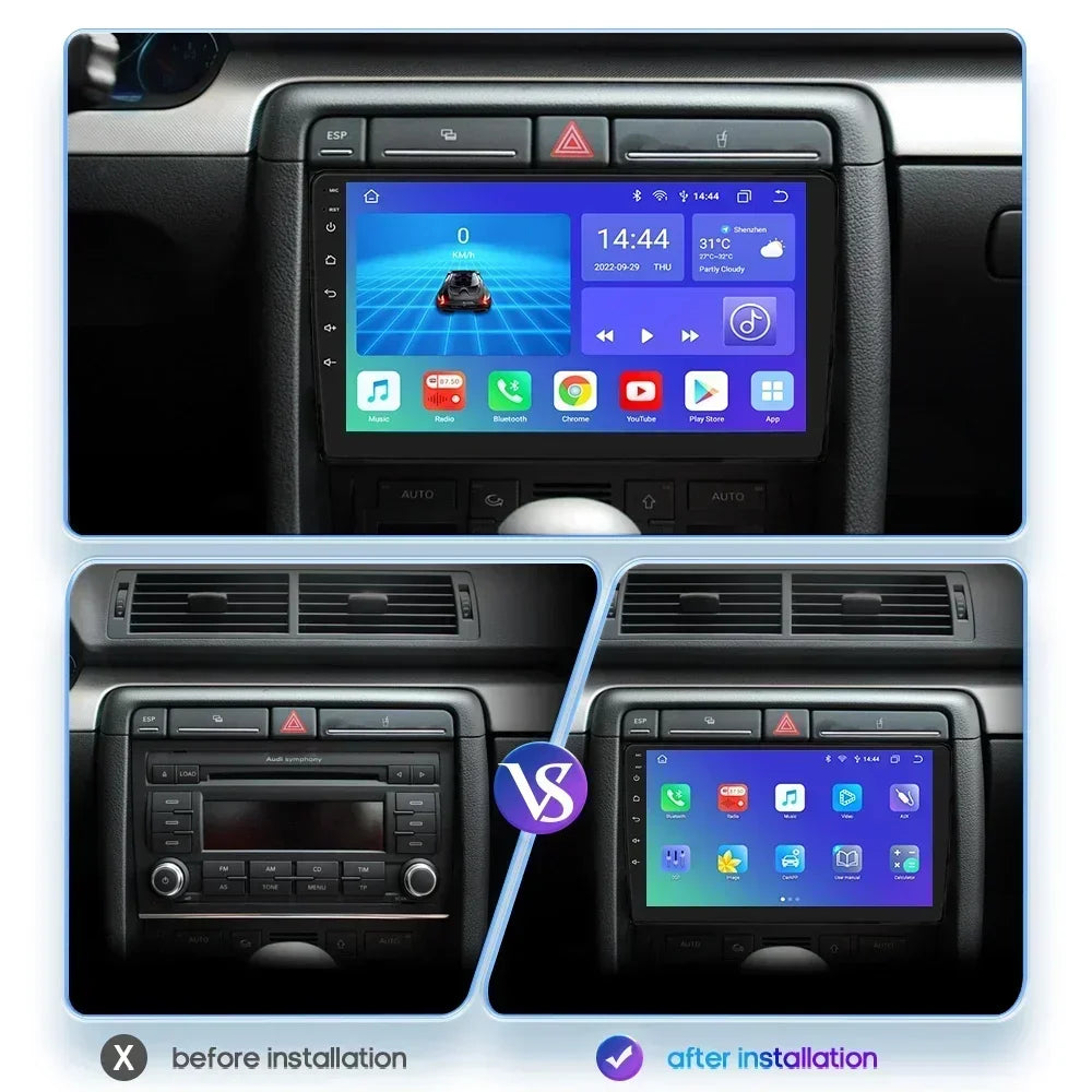 Autoradio Android 4G-LTE Lecteur multimédia pour Audi A4 2000-2009 S4 B6 B7 RS4 Seat Exeo RS4 Carplay GPS Navi Stéréo Radio Audio