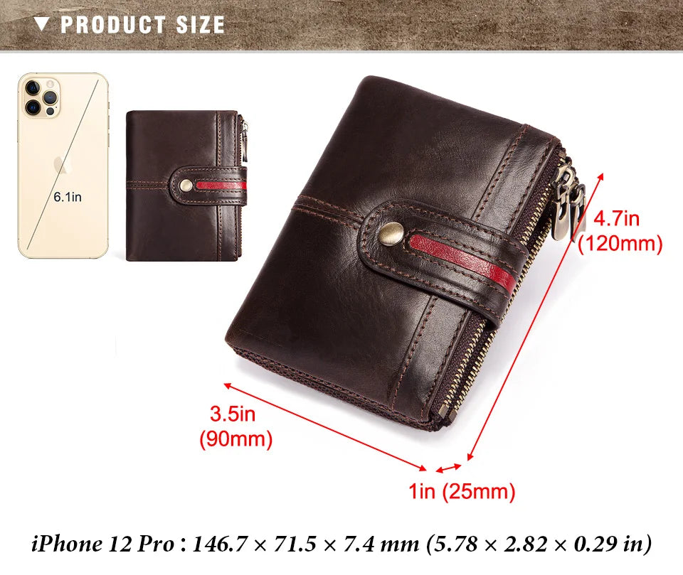 Short Genuine Leather Men's Wallets England Style Clutch Bag Top Quality Mini Purse for Women with Double Zipper Coin Pocket