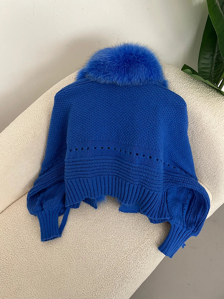 New Knitting Cardigan 2024 Winter Women Knitted Jacket with Natural Fur Placket Coat Casual Real Fox Fur New Fashion Short Warm