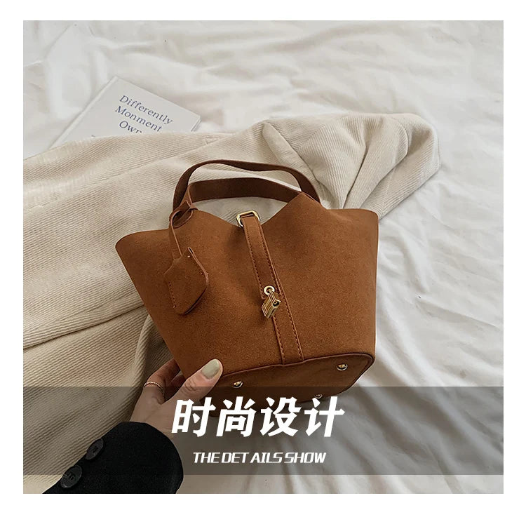 Basket Bag for Women 2024 Autumn and Winter New Frosted Bucket Bag Handbag Casual Red Wedding Bag