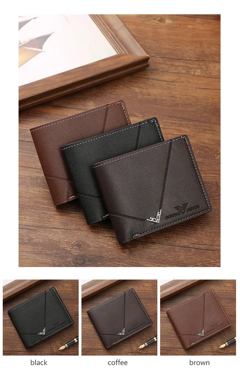 New Men's Wallet Money Bag PU Leather Business Short Wallet Vintage Soft Purse Multi-card Holder Portefeuille Homme Billetera