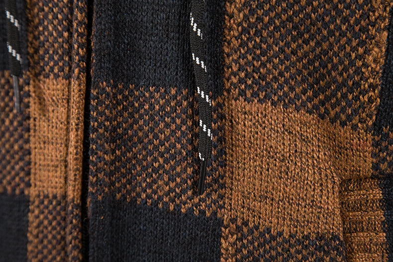 Pull à carreaux d'hiver pour hommes, nouveau cardigan à capuche, manteau froid, veste en laine à fermeture éclair, vêtements chauds d'automne en polaire, pull en tricot à carreaux