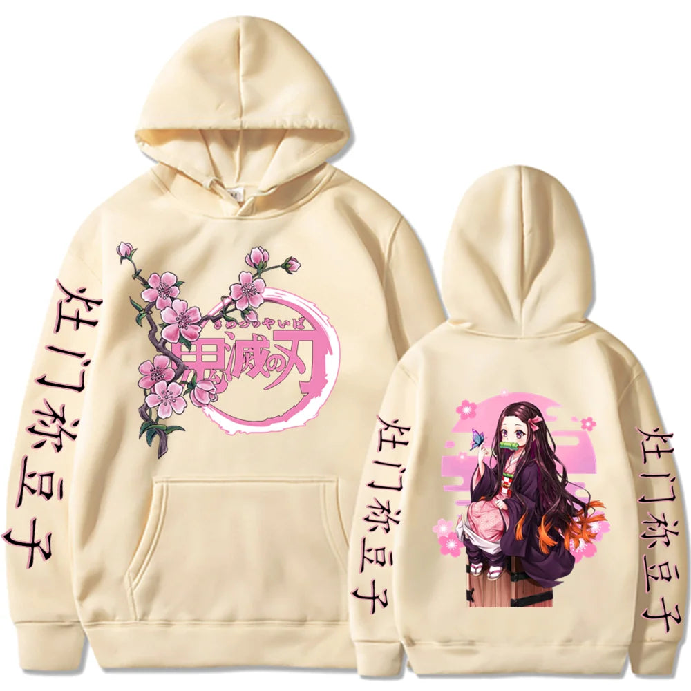 Demon Slayer Anime Hoodies Kamado Nezuko Manga Printed Men Women Hooded Pullovers Oversized Streetwear Male Harajuku Sweatshirt