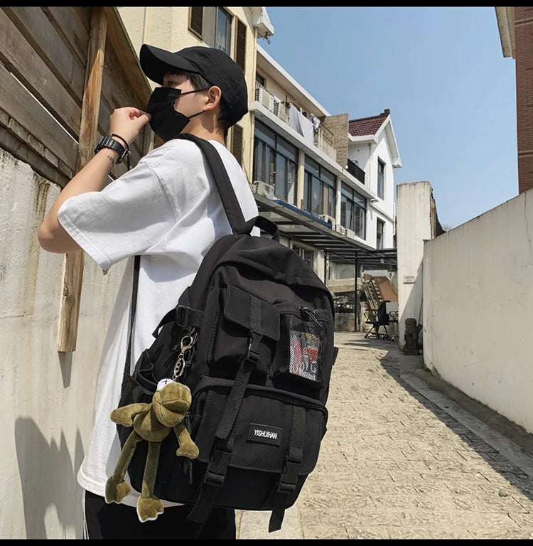 2024 Unisex School Backpack Black Nylon Anti Theft Large Students Laptop Rucksack Sweethearts Casual Travel Chic Korean Mochilas