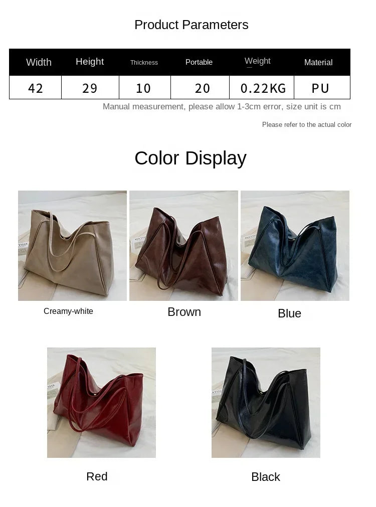 Women Tote Bag Fashion Underarm Pouch Large Capacity Soft Pu Leather Shoulder Bag Retro Crossbody Bag Casual Portable BucketBags