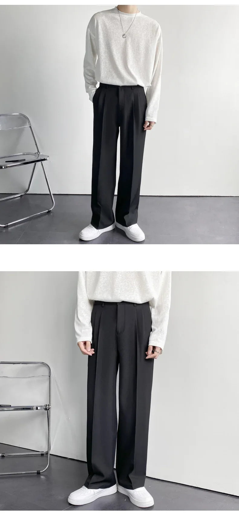 Spring Autumn Korean Style Men's Straight-leg Suit Pants Loose Fit Casual White Wide-leg Trousers Dragging Pants