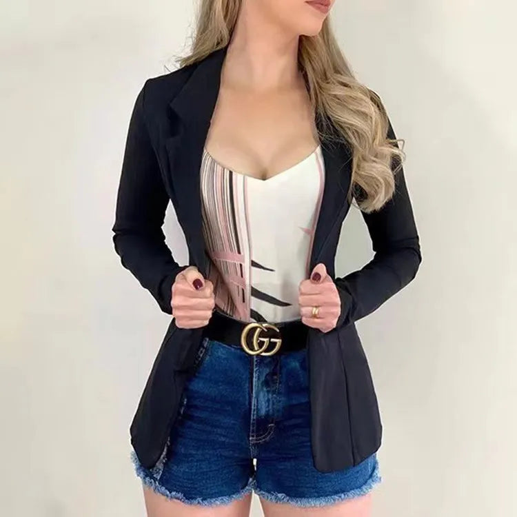 Women's Blazer 2024 Formal Blazer Women's Office Work Set Pocket Jacket Coat Loose women's wear