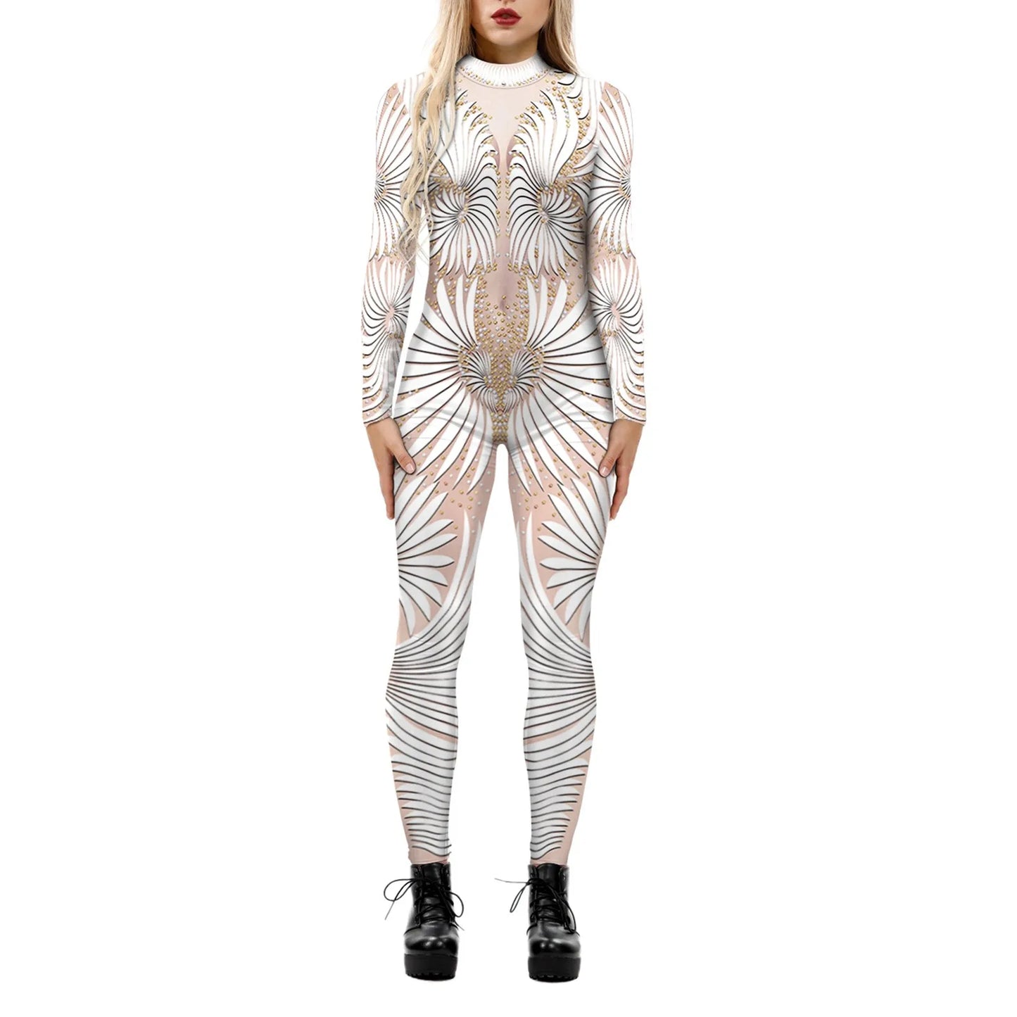 Women Sexy Slim Jumpsuit Cosplay Costume Halloween Party 3D Printing Catsuit Bodysuit Fancy Clothing Fashion Skinny Overall